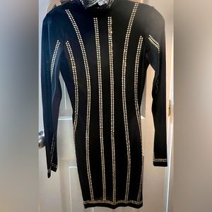 Black/Gold Studded Knee Length Dress